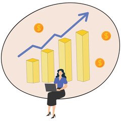 Businesswoman analyzing financial growth on laptop with increasing graph