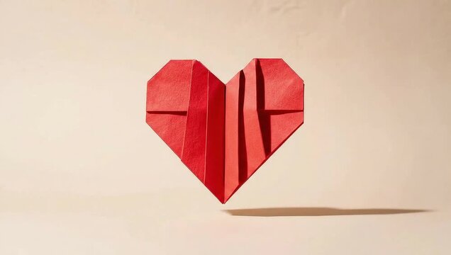 Artistic depiction of a red origami heart with a delicate shadow
