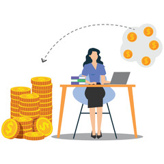 Businesswoman thinking about money while working on laptop at desk