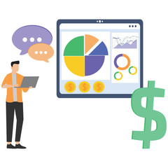 Businessman analyzing financial data on laptop with colorful charts