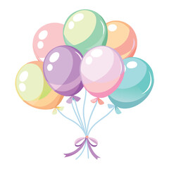 A charming bunch of colorful pastel balloons tied together with a bow, perfect for celebrations