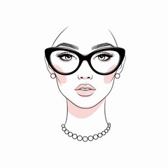 Front portrait woman cat eye glasses pearls