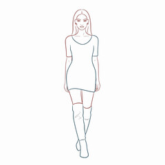 Outline woman white dress colorful boots walking