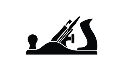 Black silhouette of a wood plane tool on a white background for carpentry and woodworking concepts