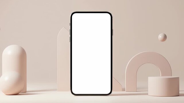 Minimalist Smartphone Presentation with Geometric Forms and Modern Soft Color Scheme