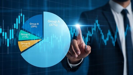 Businessman analyzing market trends with pie chart