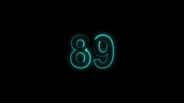 neon number 89 glowing on a black background, digital countdown timer element, vibrant futuristic typography	