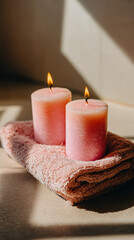 Pink candle spa relaxation self care wellness aromatherapy cozy towel Pink candle spa relaxation self care wellness aromatherapy cozy towel create
