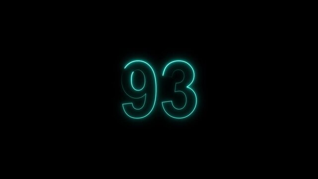 neon number 93 glowing on a black background, digital countdown timer element, vibrant futuristic typography	