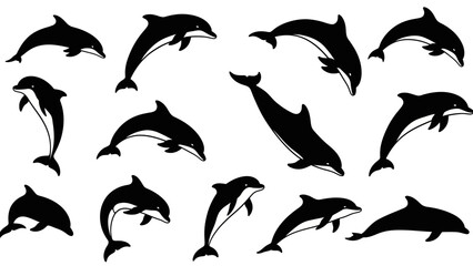 Collection of black snake silhouettes in various poses