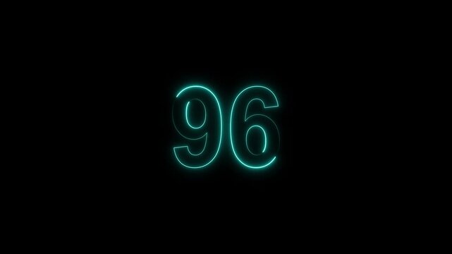 neon number 96 glowing on a black background, digital countdown timer element, vibrant futuristic typography	