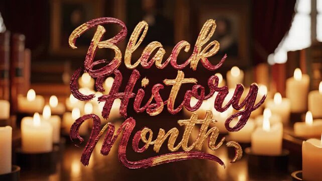 Black history month text animation with candlelight glow emerging in elegant script. Commemorative display for african american heritage celebration and cultural pride in february observance