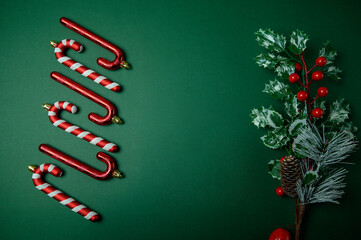 Green Holiday Background with Ornaments and Clear Text Field