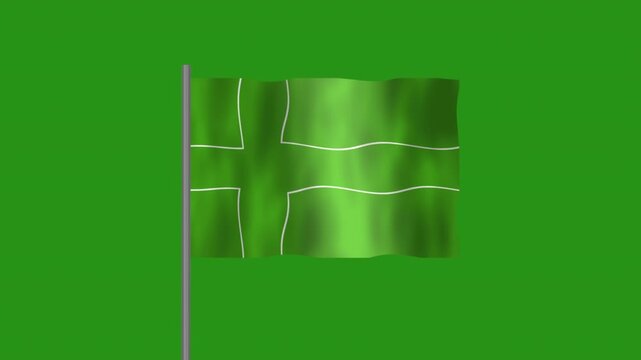Flag of Ladonia, Pole flag of Ladonia on Green screen chroma key, Ladonia 3D Animation flag waving in the wind isolated on Green Background. 
