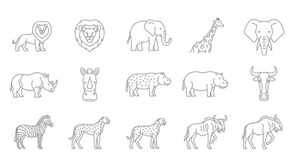 Fototapeta premium African Safari Animals Line Art Icons