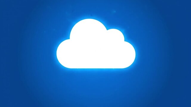 Glowing white cloud icon on a dark blue background with a neon effect.