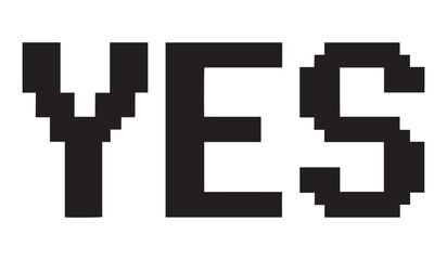Pixelated yes text on white background