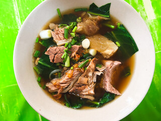 Thai noodle soup with beef, Close-up food photography