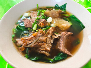Thai noodle soup with beef, Close-up food photography