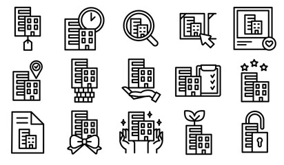 부동산 아파트 아웃라인 아이콘 세트