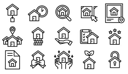 부동산 주택 아웃라인 아이콘 세트