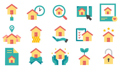 부동산 주택 컬러 플랫 아이콘 세트