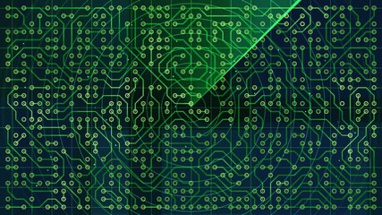 Green circuit board pattern with radar sweep animation, digital technology concept, abstract electronic hardware background, futuristic data scanning, high tech aesthetic - Powered by Adobe