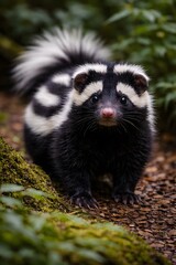 zorilla african striped polecat standing on forest floor unique animal