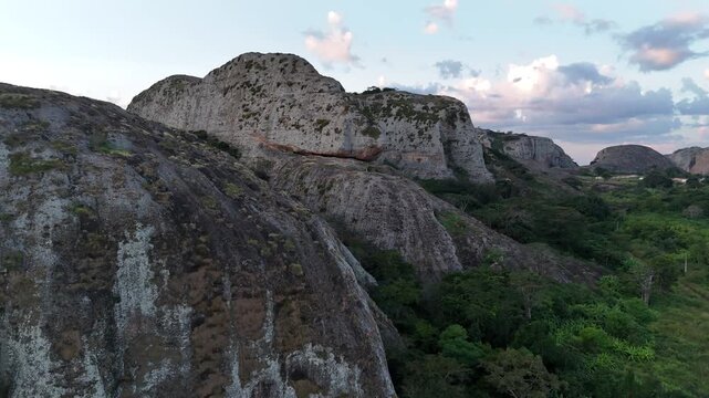 Stunning aerial overview of the Pedras Negras de Pungo Andongo (Black Rocks) in the Pungo Andongo region, Malanje Province, Angola, Africa