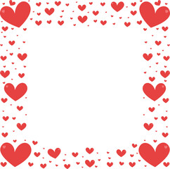 Romantic frame with red hearts of different sizes on a white background. Square frame of love and romance for greeting cards, invitations and social networks. Decorative frame for Valentine's Day with © Марина Мигаль