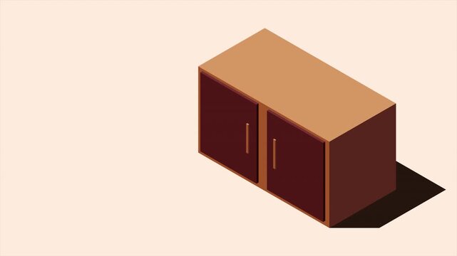Isometric kitchen cabinet animation. Wooden cabinet. Isometric kitchen furniture. Isometric home furniture. 4K video animated in isometric style