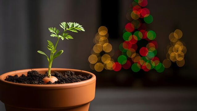 arrot Root Almost Ready for Harvest in a Garden Pot