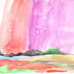watercolor background landscape with watercolor painting
