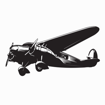 Vintage Air Plane With Propeller Silhouette Vector Design.