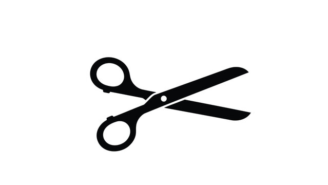 Black scissors icon with open blades and loop handles on white background for cutting tasks