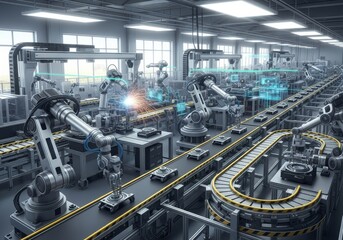 Modern industrial plant manufacturing utilizes high-tech oil refinery equipment and steel machine engines for large-scale production within this metal factory