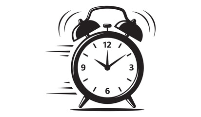 Black alarm clock ringing isolated on white background