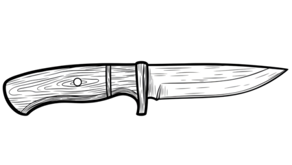Hunting Knife Outline Illustration With Wood Grain Handle