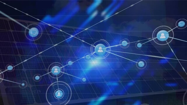 Animation of network of connections over solar panels