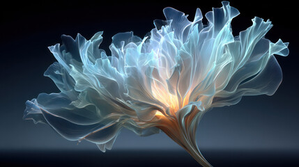 Translucent Neon Flower with Glowing Petals on Dark Background &ndash; Abstract Digital Art