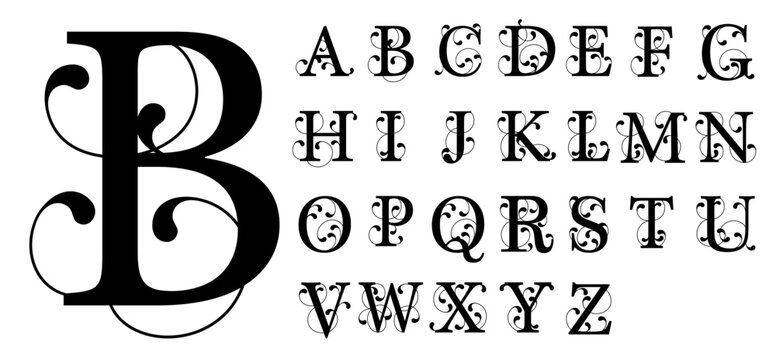 Ornate Alphabet Monogram Letters Font Vector design set
