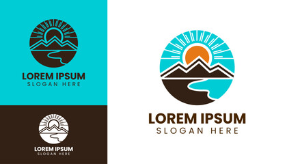Sunrise over mountain logo design template clean minimalist vector illustration
