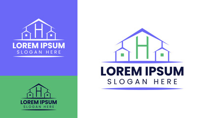 Abstract letter h house real estate logo design template in modern minimalist vector illustration