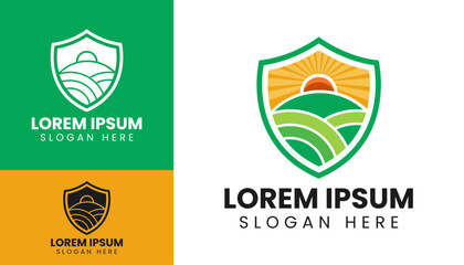 Shield farm food agriculture logo design template minimalist vector illustration