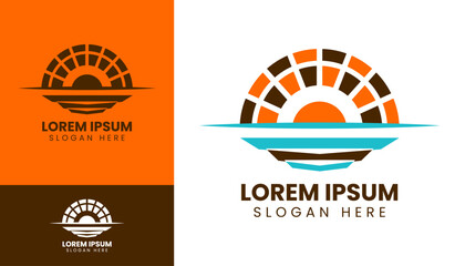 Modern sunrise logo design template in elegant minimalist vector illustration