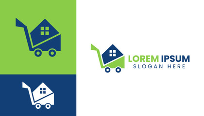 Shopping cart house property logo design template minimalist vector illustration