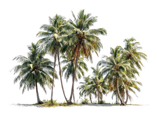 Obraz premium PNG Group of coconut trees vegetation nature illustration.