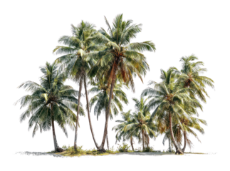 PNG Group of coconut trees vegetation nature illustration.