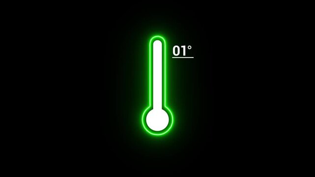 green color Neon line and white color Medical thermometer icon animation on black background . Thats indicates weather temperature 01&deg;C .Thermometer equipment showing hot or cold weather.