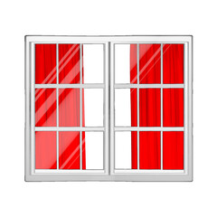 赤いカーテンの窓